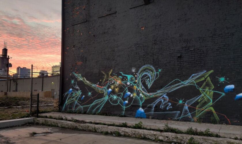 Graffiti art by Joos in the Fulton Market area, done as the sun was rising.