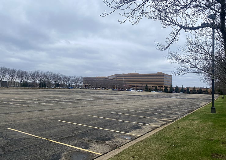 We are living in the gold age of empty parking lots, including these asphalt expanses at Thomson Reuters near Highway 149 in Eagan.