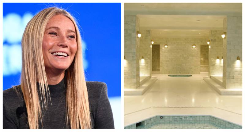 Gwyneth Paltrow's home has a spa complete with hot tub and plunge pool. Photos: AFP, Architectural Digest / YouTube