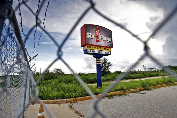 The Six Flags of New Orleans site is seen in an August 18, 2009 photo. The site has been shuttered since Hurricane Katrina flooded it on Aug. 29, 2005. Once heralded as a tourist attraction and catalyst for economic development, it has sat sat untended for four years. (AP Photo/The Times Picayune, Chris Granger)