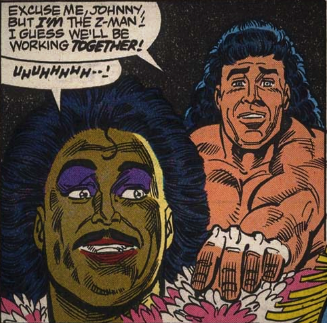 Yes, that nightmare is Johnny B. Badd. Ain't he pretty!? This is also one of the few times the comic breaks kayfabe during its 12-issue run.