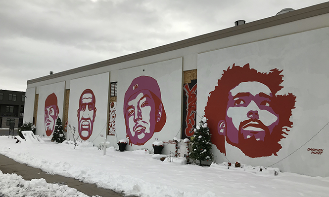 Protest murals wrap the Fleet Block, which is slated for redevelopment.