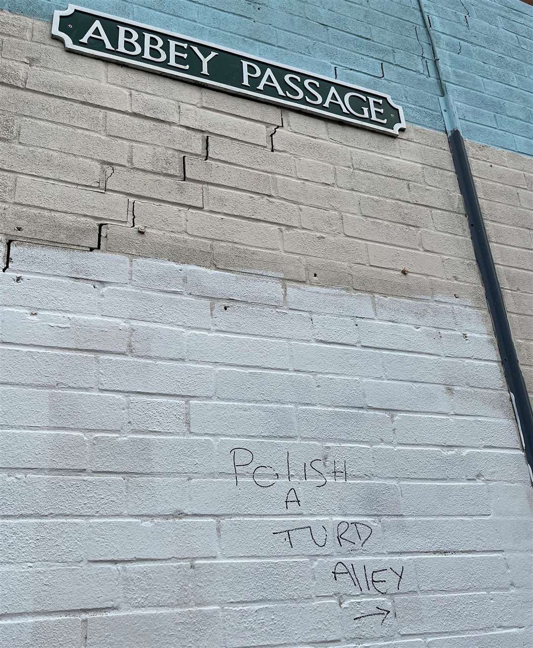 New graffiti on Abbey Passage in Spalding
