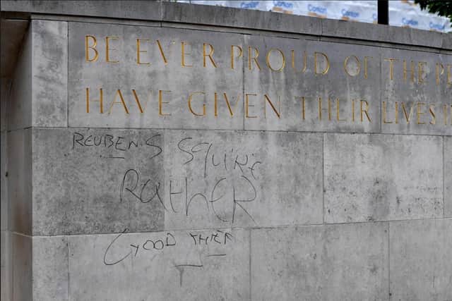 More of the graffiti on the war memorial.