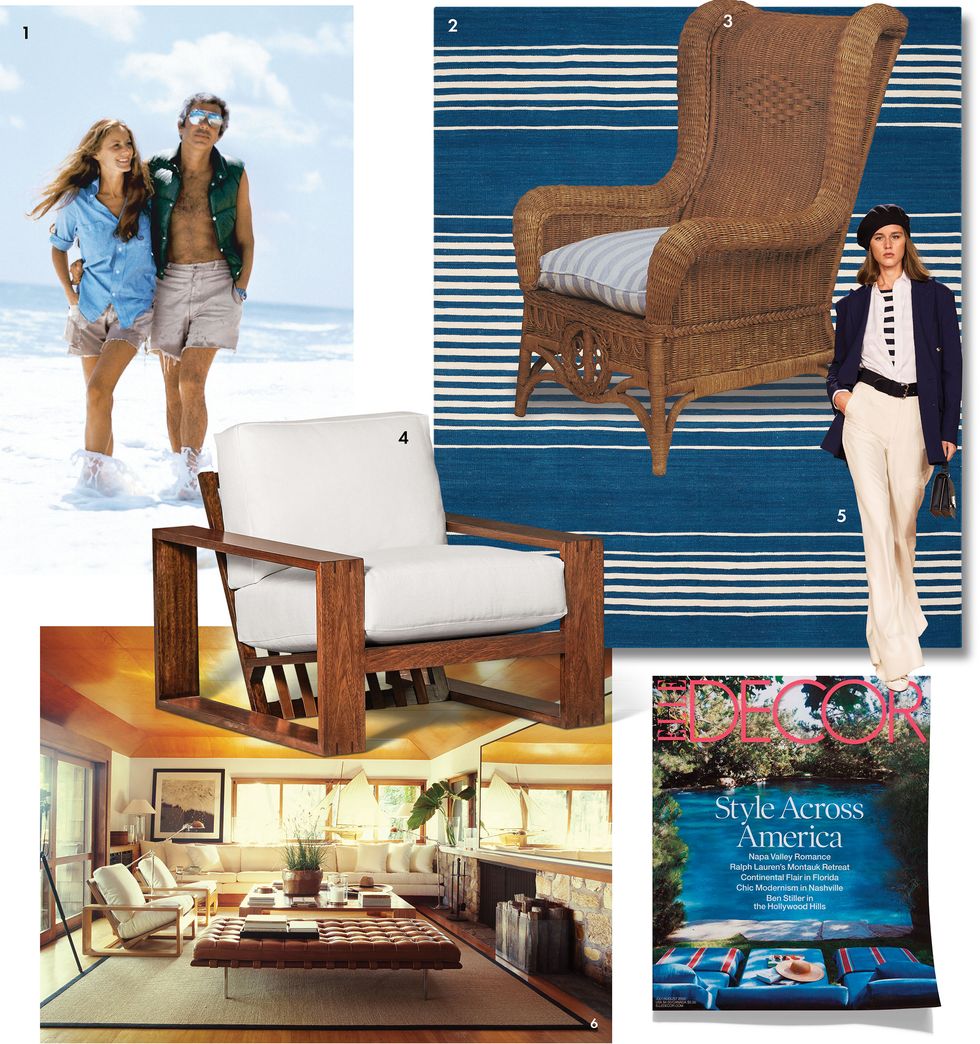 collage of interiors silos of chair and blanket and a elle decor cover and model